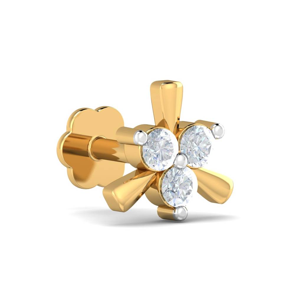 KuberBox 18K Yellow Gold Dainty 0.07 Carat Nose Stud