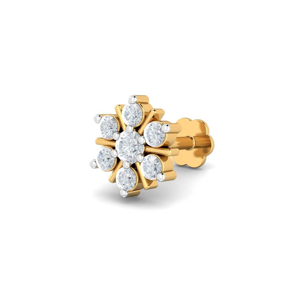 KuberBox 18K Yellow Gold Agni 0.11 Carat Nose Stud