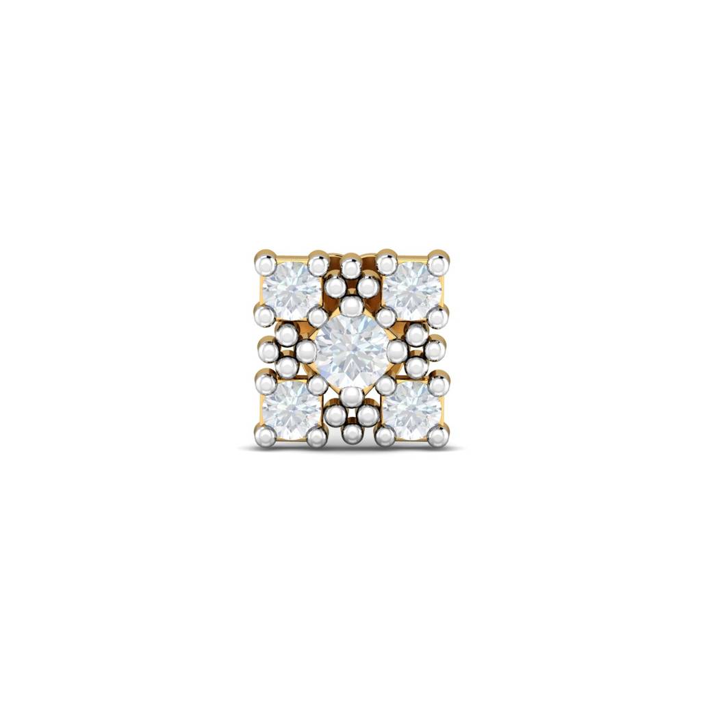 KuberBox 18K Yellow Gold Square Motif 0.09 Carat Nose Stud
