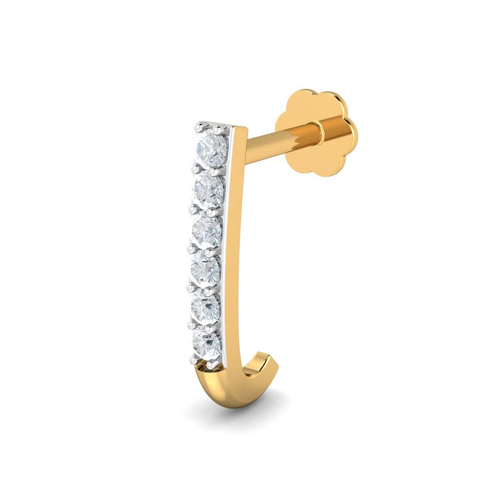 KuberBox 18K Yellow Gold Sassy J Ring 0.05 Carat Nose Stud