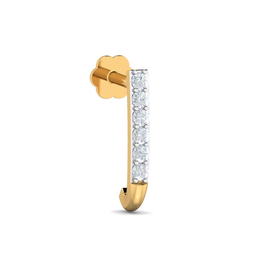 KuberBox 18K Yellow Gold Sassy J Ring 0.05 Carat Nose Stud