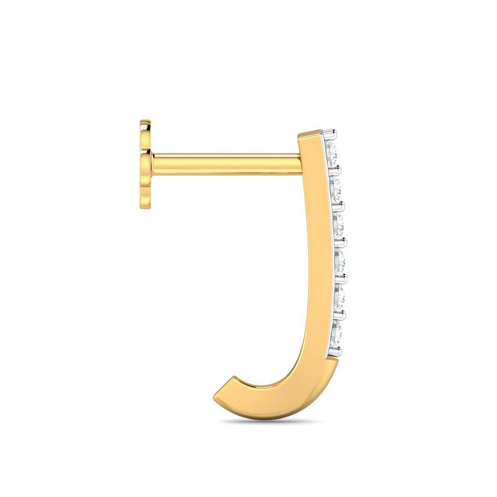 KuberBox 18K Yellow Gold Sassy J Ring 0.05 Carat Nose Stud
