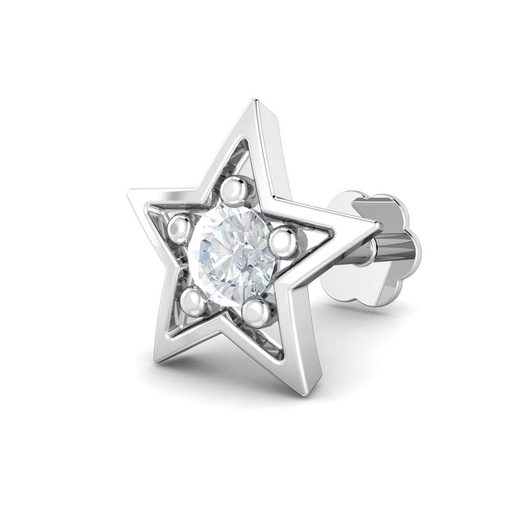 KuberBox 18K White Gold Star 0.06 Carat Nose Stud