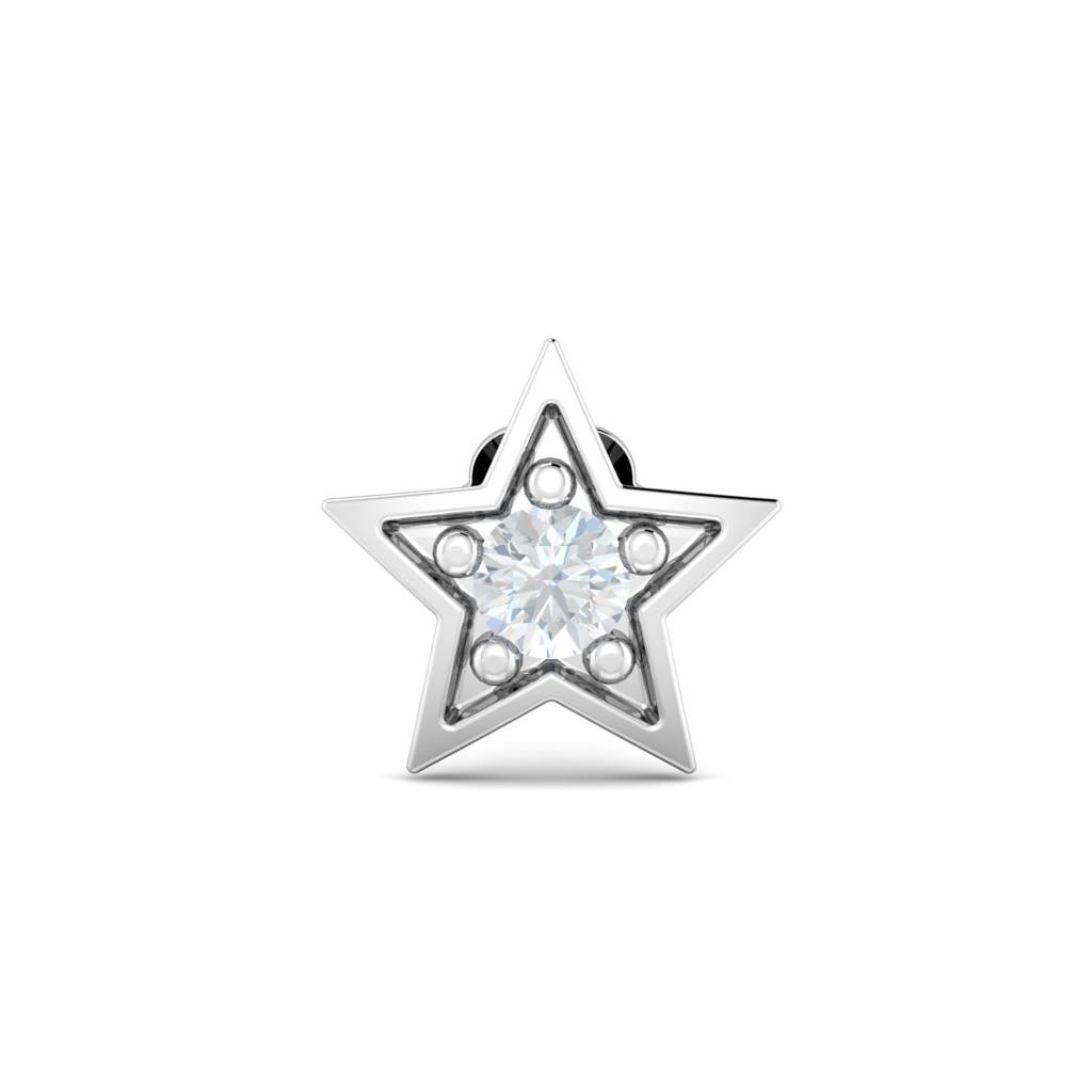 KuberBox 18K White Gold Star 0.06 Carat Nose Stud