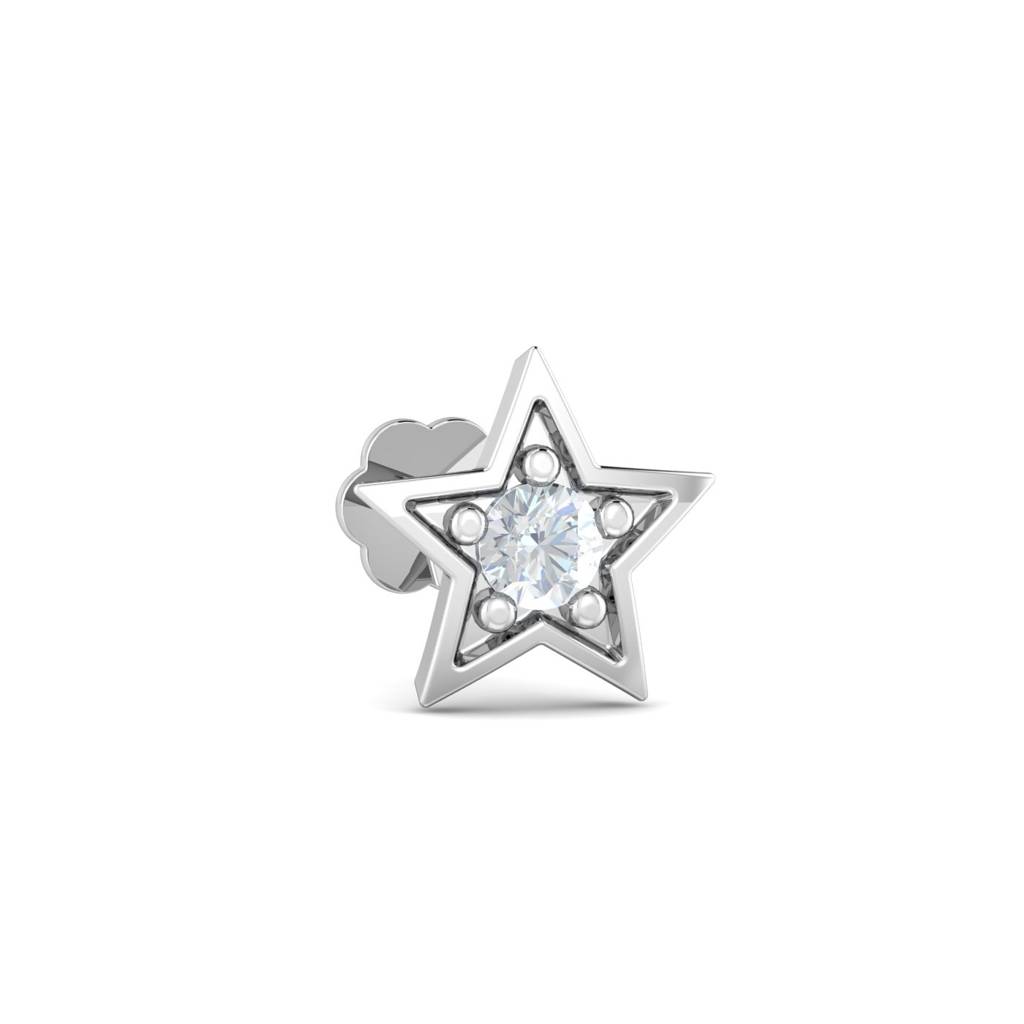 KuberBox 18K White Gold Star 0.06 Carat Nose Stud