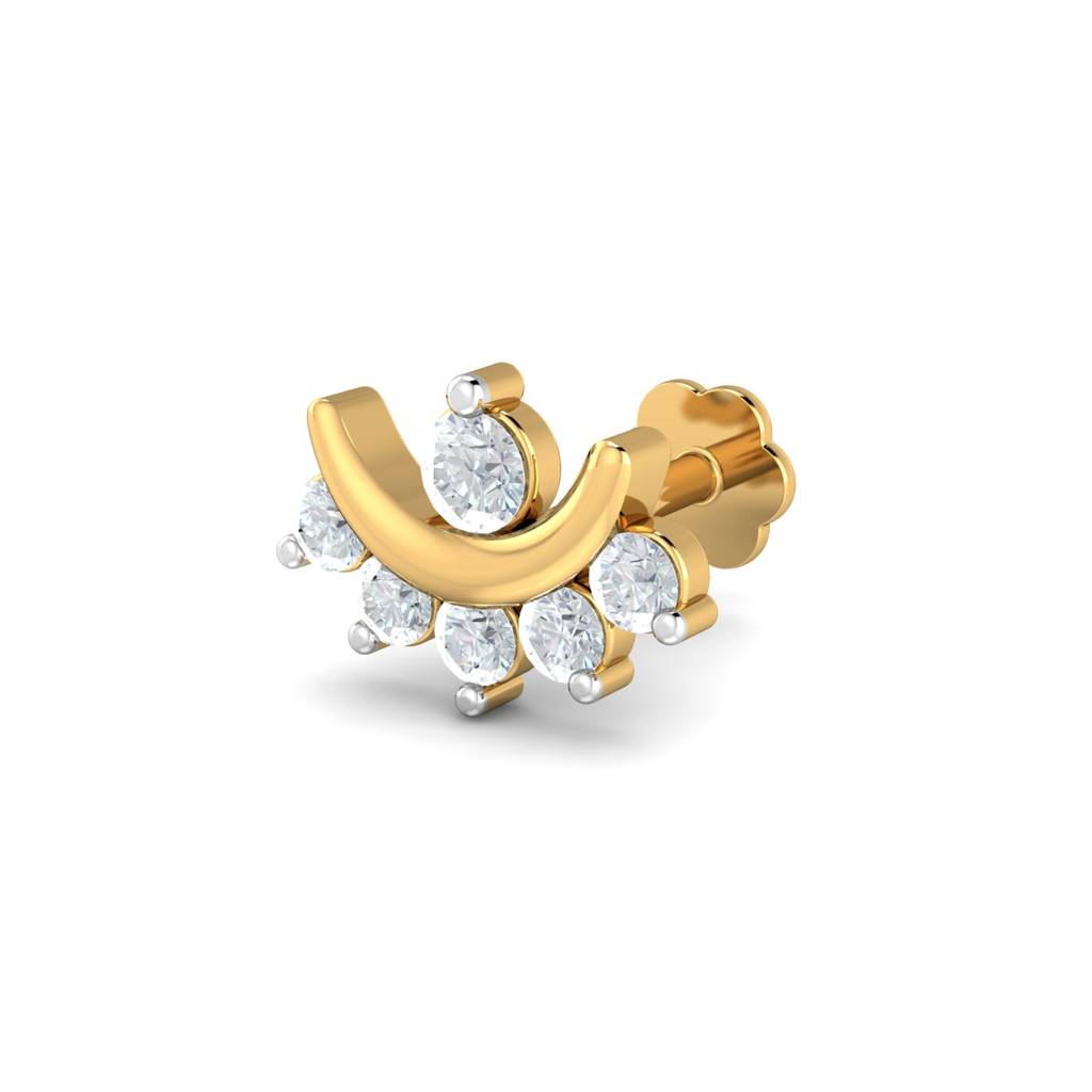 KuberBox 18K Yellow Gold Chandrabindu 0.11 Carat Nose Stud