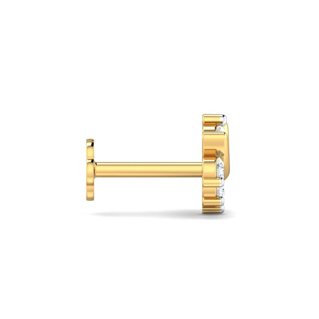 KuberBox 18K Yellow Gold Chandrabindu 0.11 Carat Nose Stud