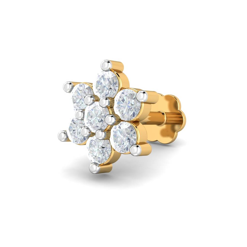 KuberBox 18K Yellow Gold Phool 0.16 Carat Nose Stud