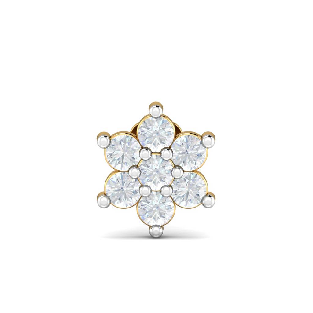 KuberBox 18K Yellow Gold Phool 0.16 Carat Nose Stud