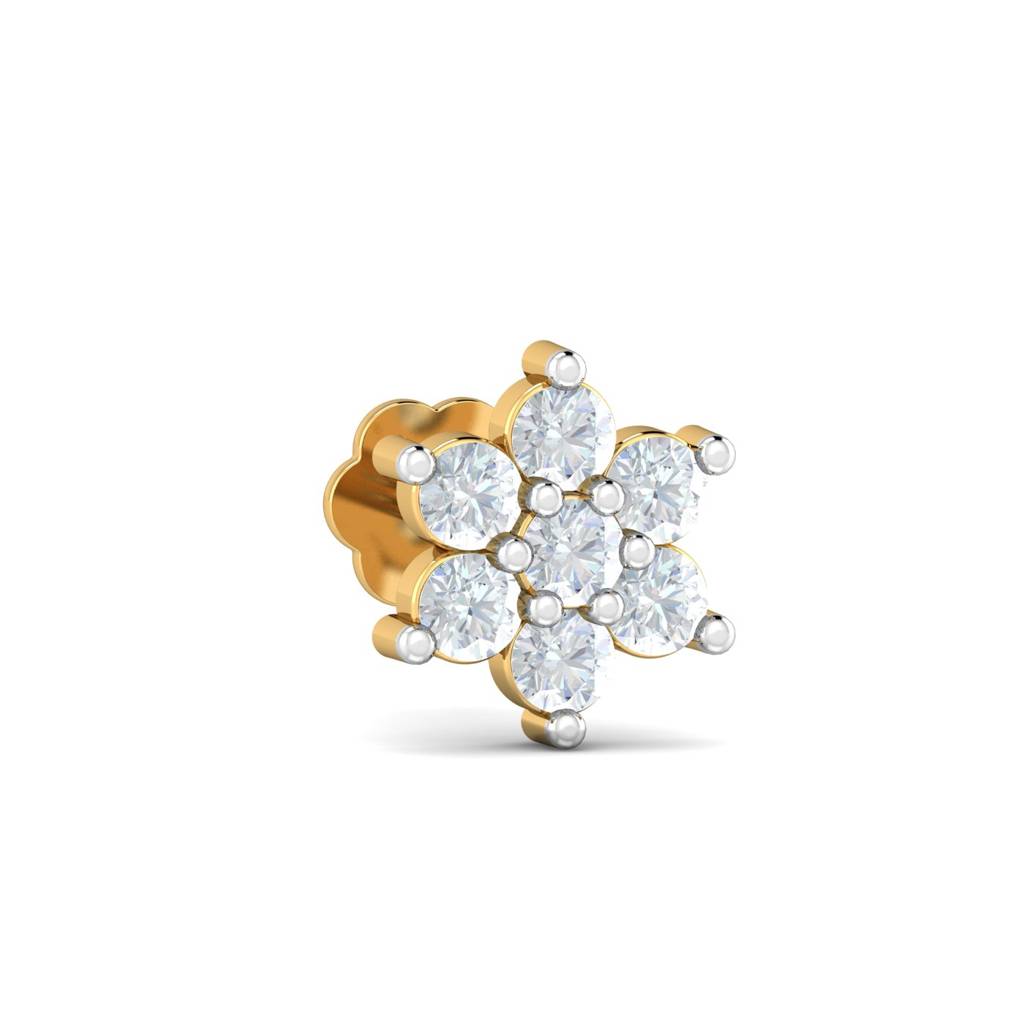 KuberBox 18K Yellow Gold Phool 0.16 Carat Nose Stud