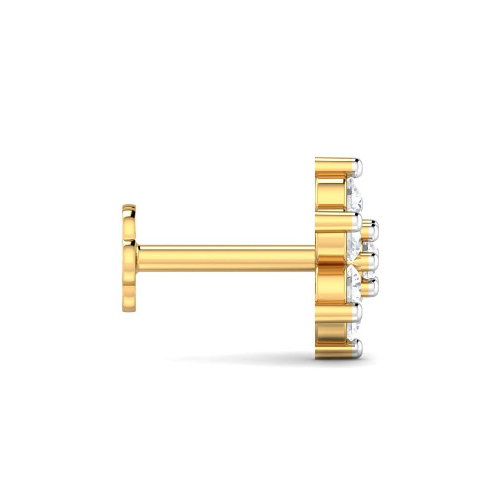 KuberBox 18K Yellow Gold Phool 0.16 Carat Nose Stud