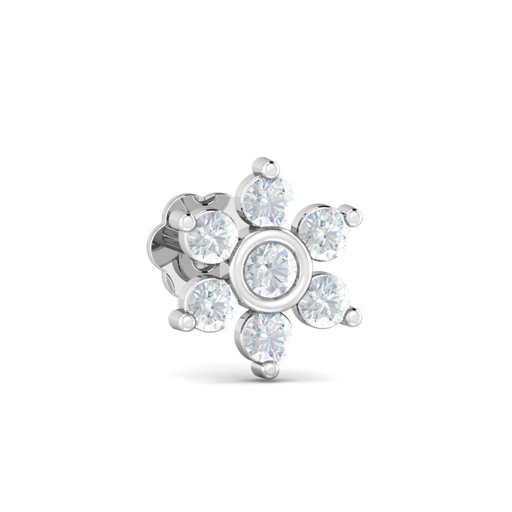 KuberBox 18K Yellow Gold Bezel Love 0.11 Carat Nose Stud