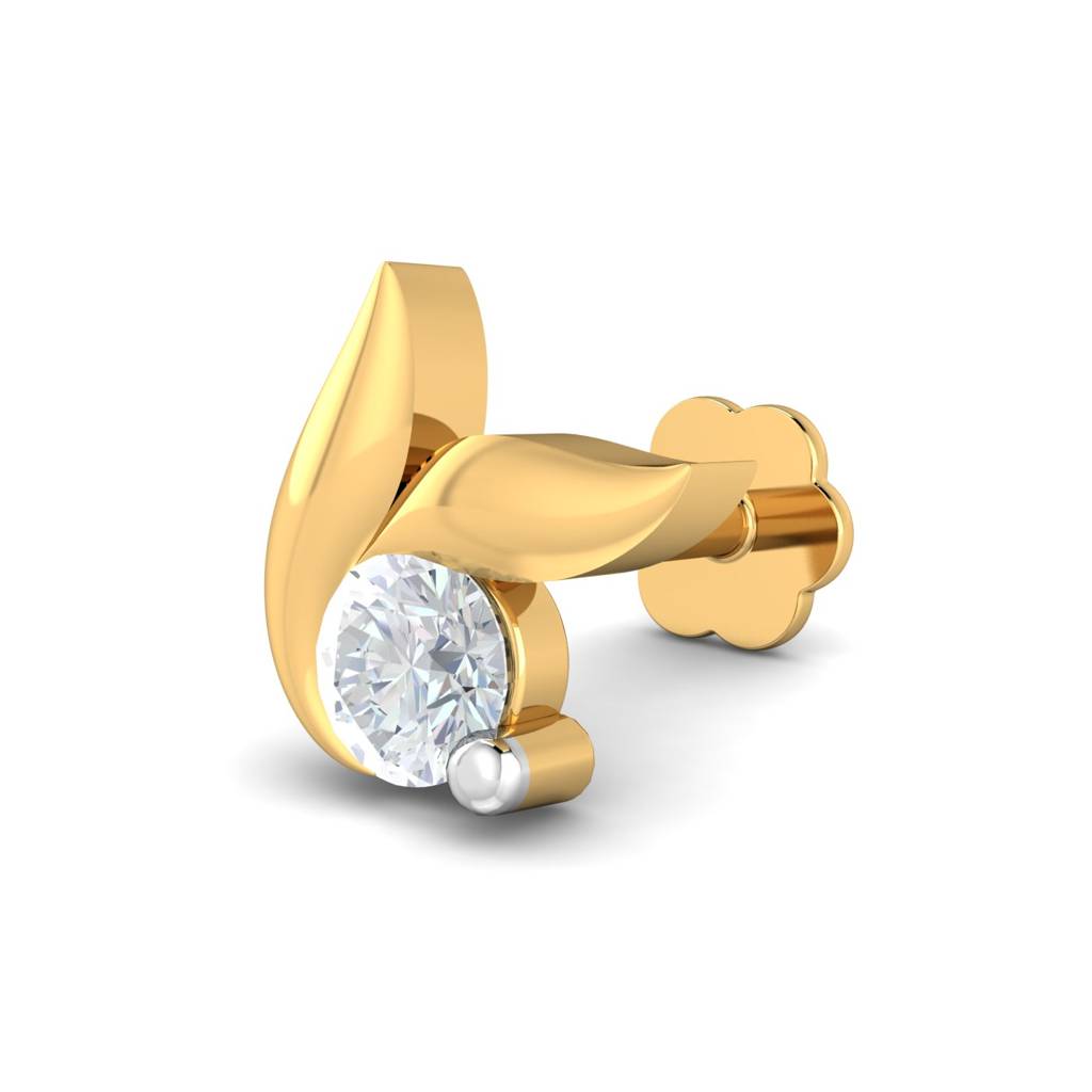 KuberBox 18K Yellow Gold Ekta 0.07 Carat Nose Stud