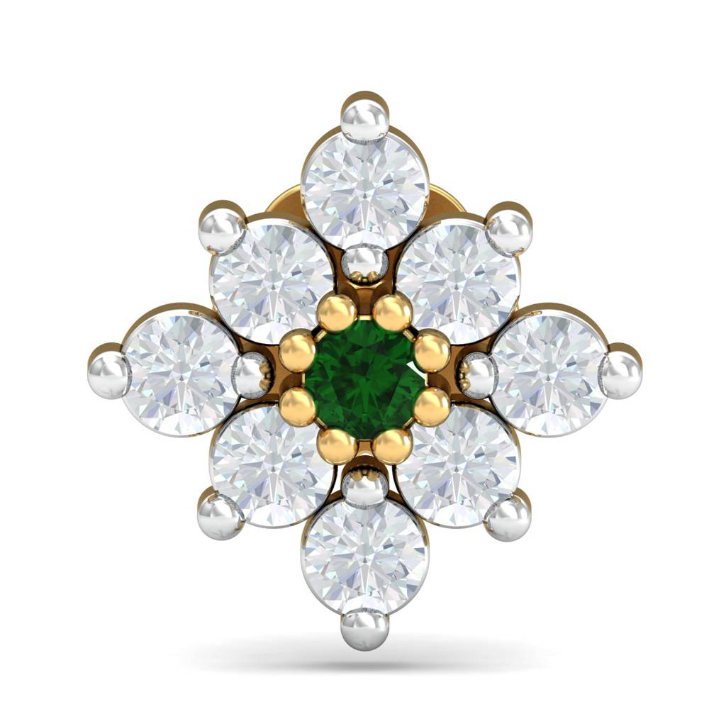 KuberBox 18K Yellow Gold Shagun Emerald Nose Stud