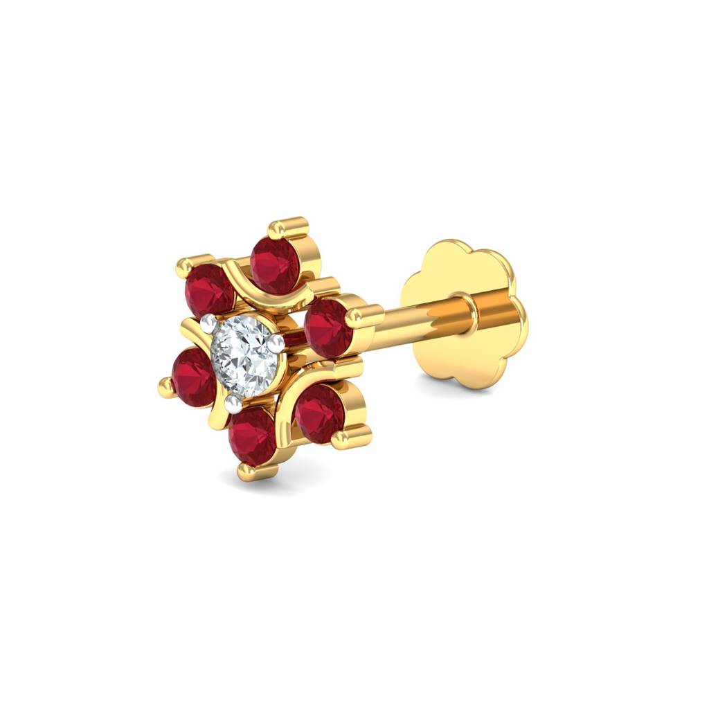 KuberBox 18K Yellow Gold Klass Ruby Stud Nose Stud