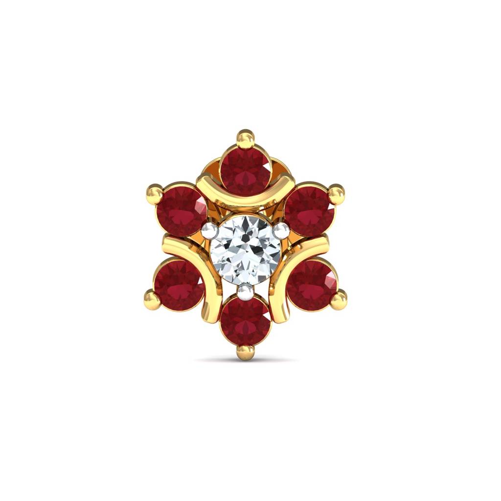 KuberBox 18K Yellow Gold Klass Ruby Stud Nose Stud