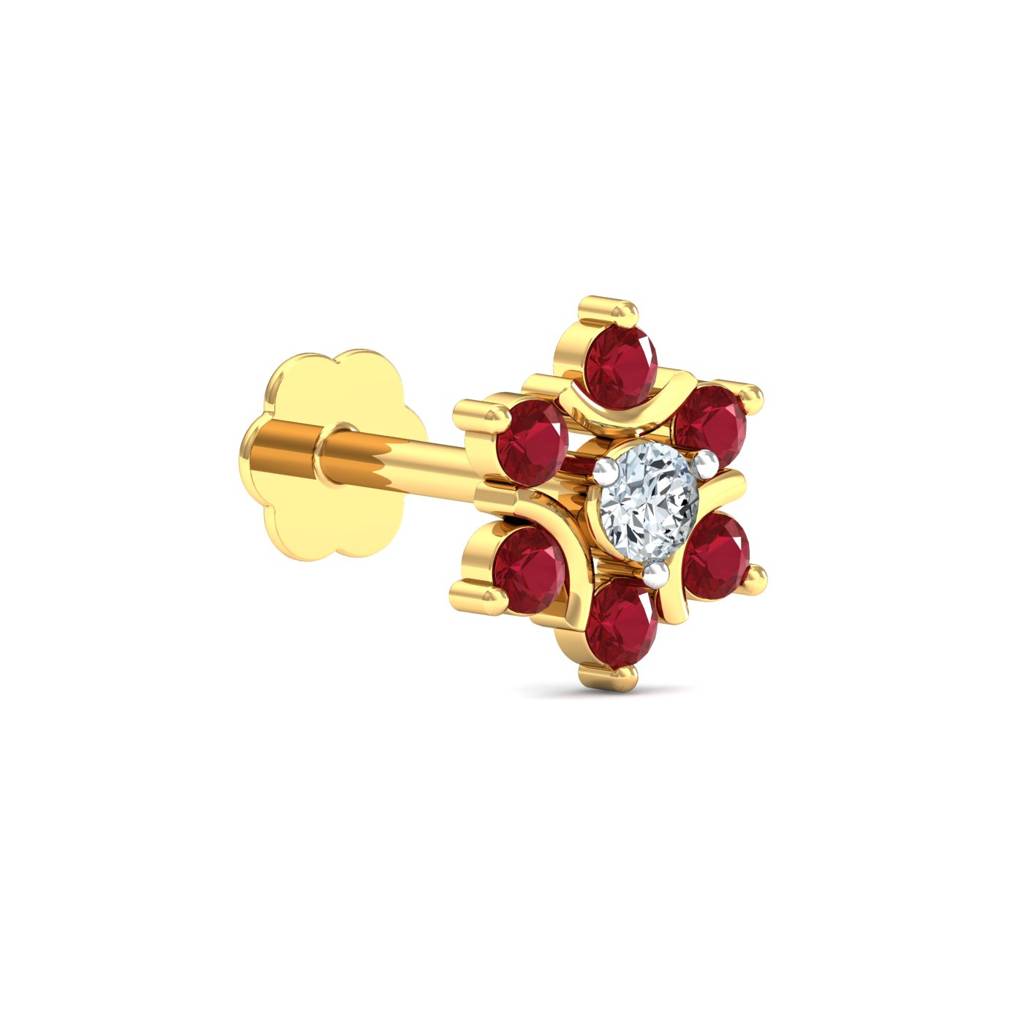 KuberBox 18K Yellow Gold Klass Ruby Stud Nose Stud