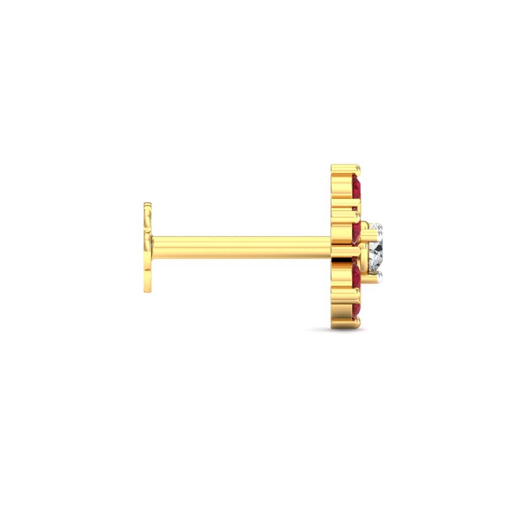 KuberBox 18K Yellow Gold Klass Ruby Stud Nose Stud