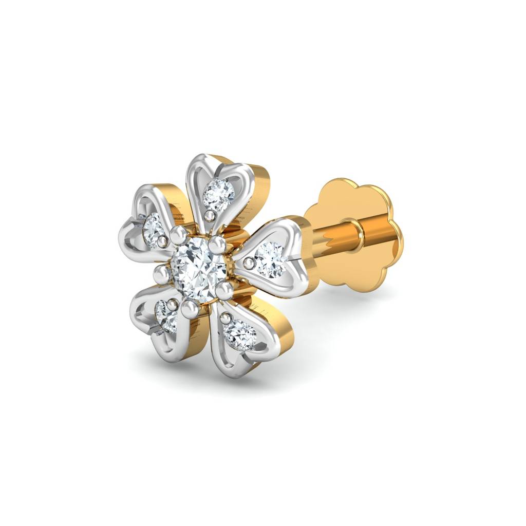 KuberBox 18K Yellow Gold Cinquefoil Diamond Nose Stud
