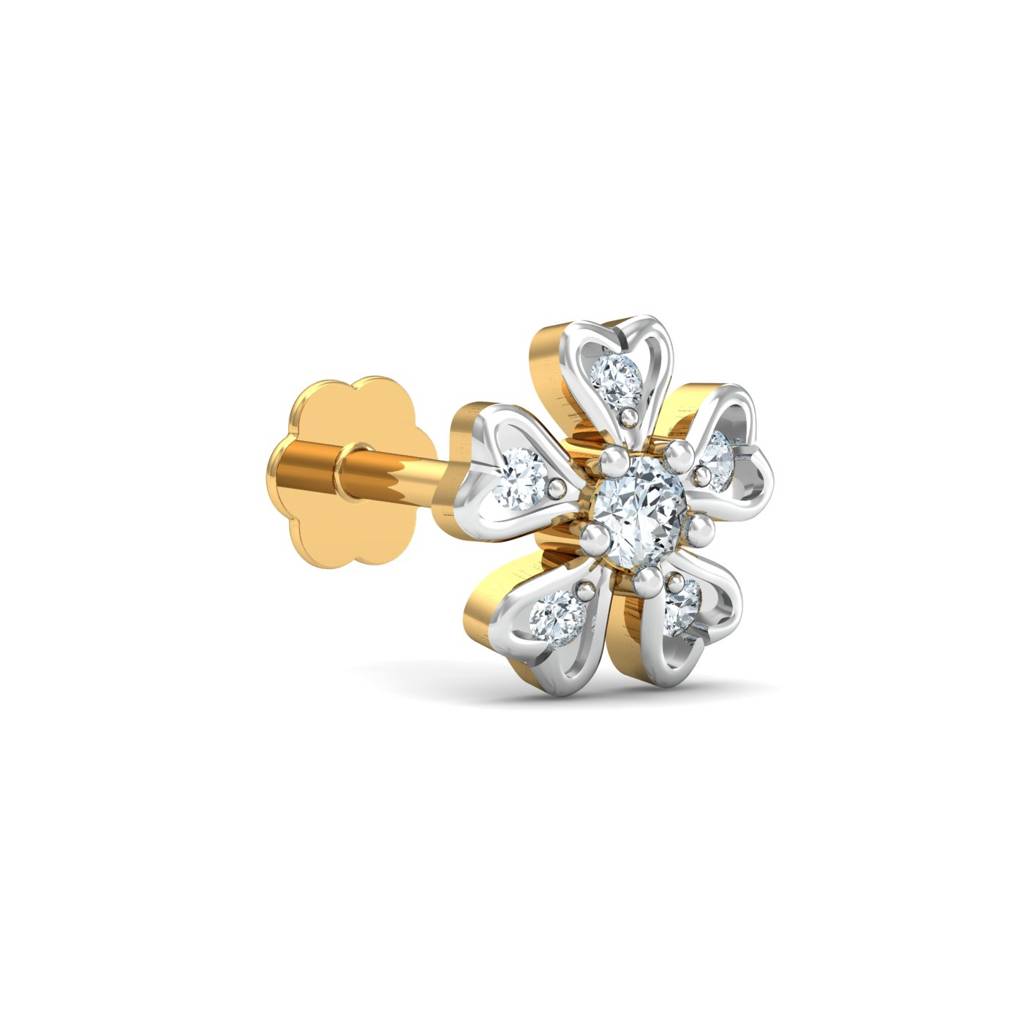 KuberBox 18K Yellow Gold Cinquefoil Diamond Nose Stud