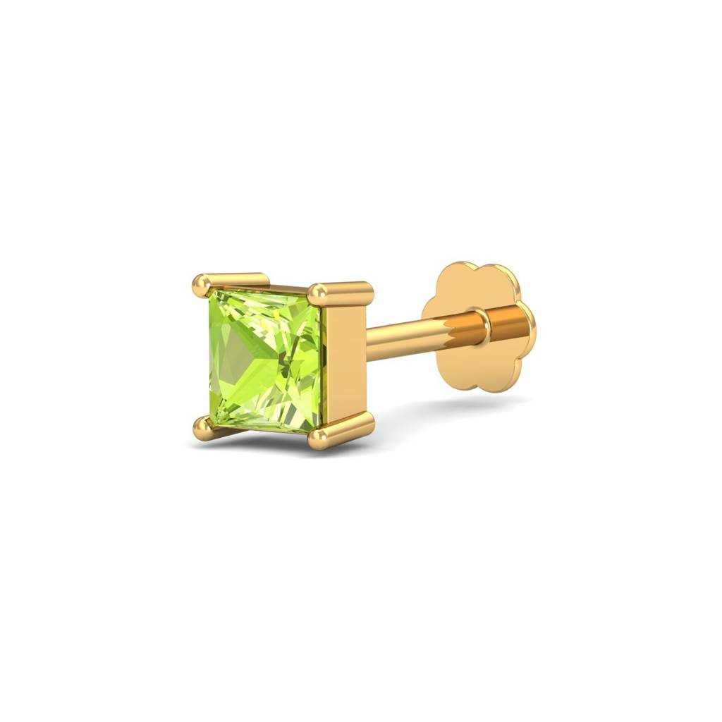KuberBox 18K Yellow Gold Tiny Square Peridot Nose Stud