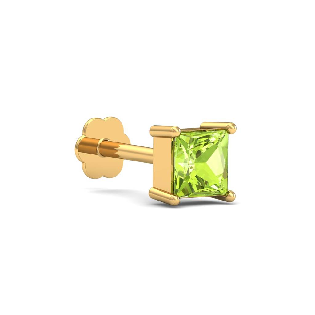 KuberBox 18K Yellow Gold Tiny Square Peridot Nose Stud