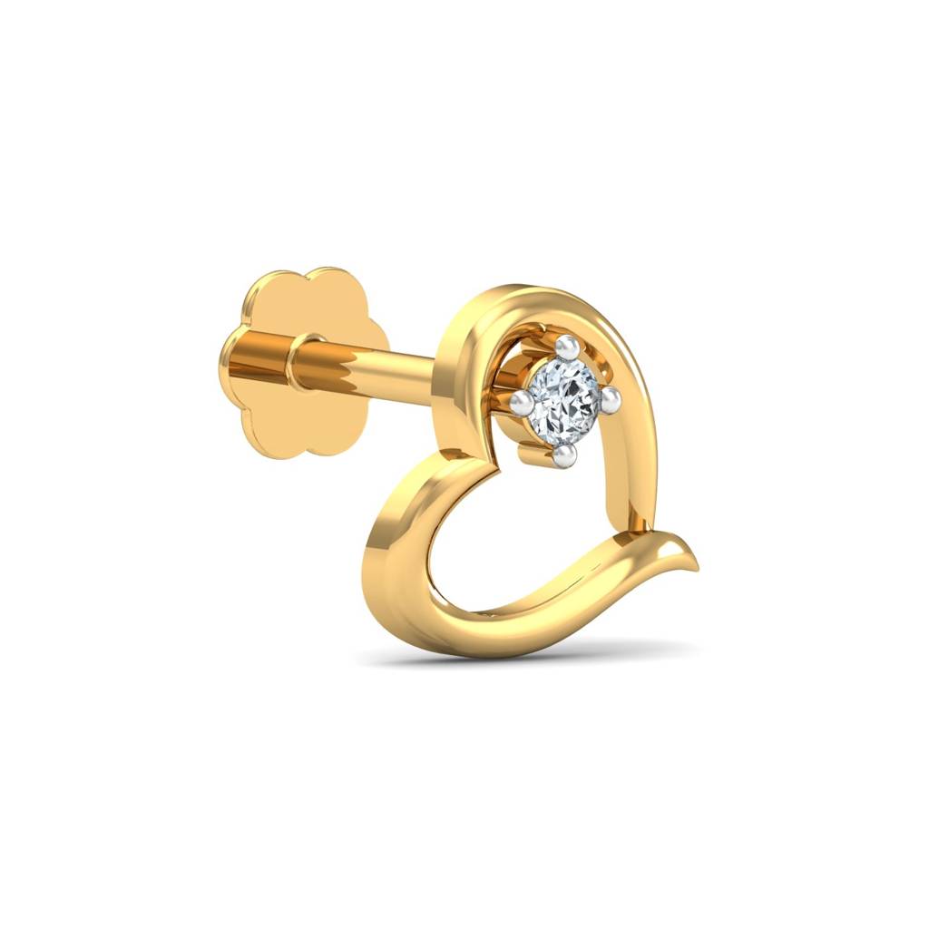 KuberBox 18K Yellow Gold Keily Heart Nose Stud