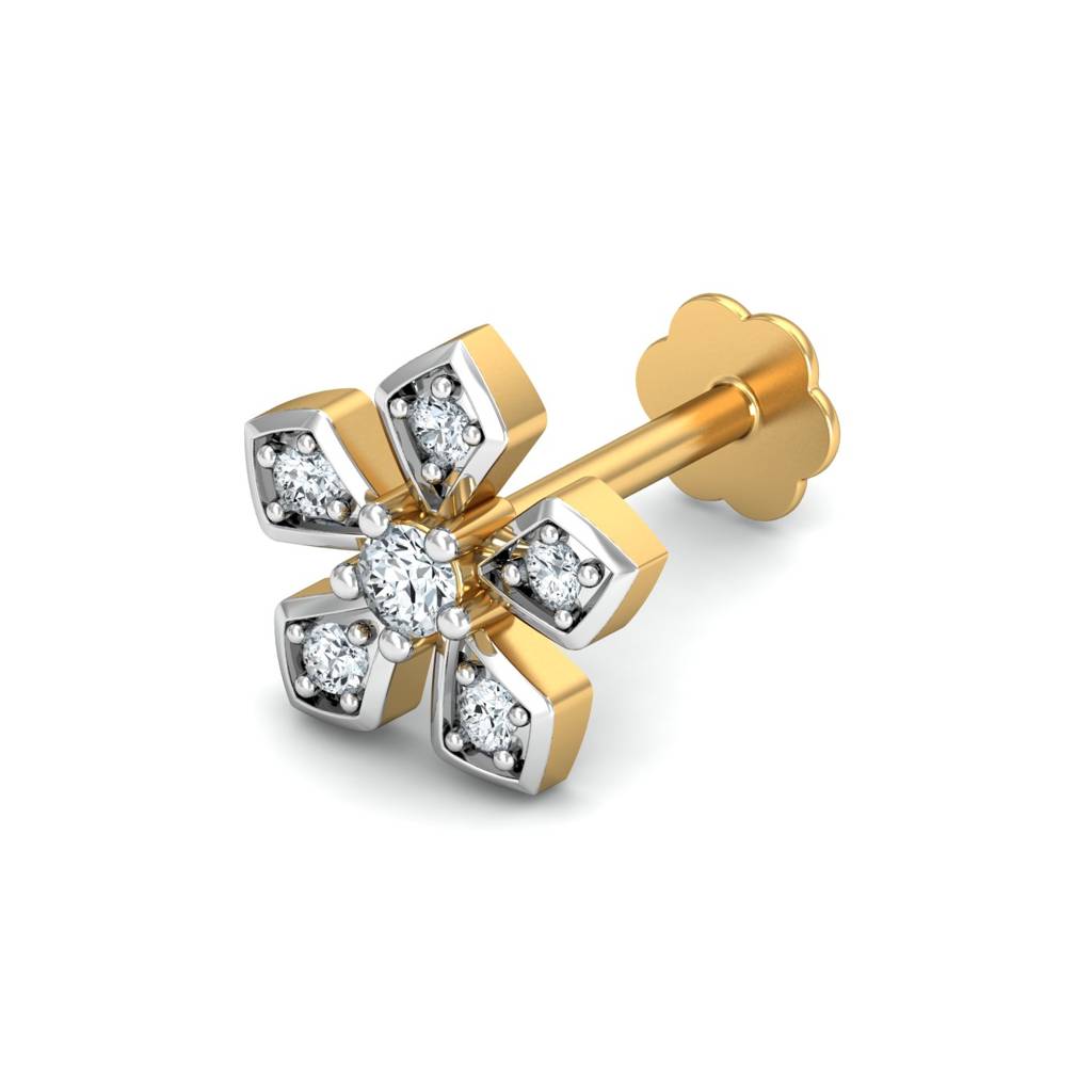 KuberBox 18K Yellow Gold Blooming Floral Nose Stud