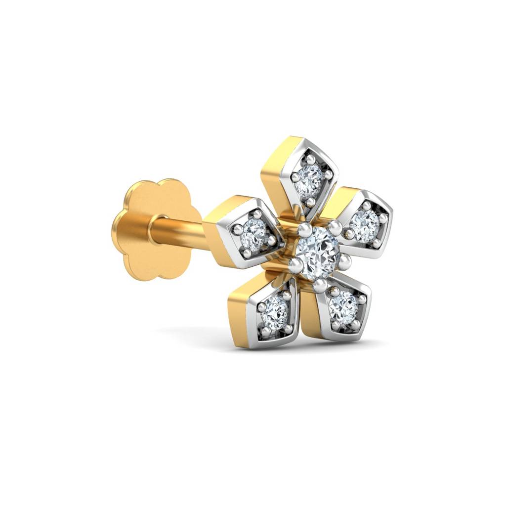 KuberBox 18K Yellow Gold Blooming Floral Nose Stud