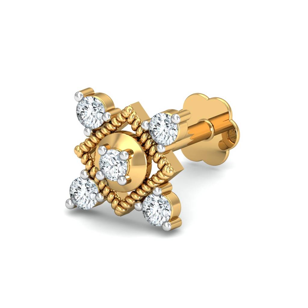 KuberBox 18K Yellow Gold Garnished Square Nose Stud