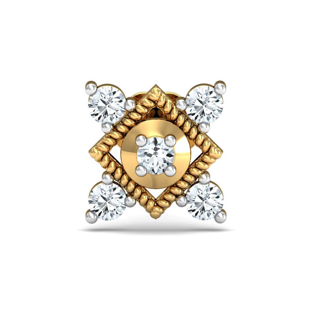 KuberBox 18K Yellow Gold Garnished Square Nose Stud