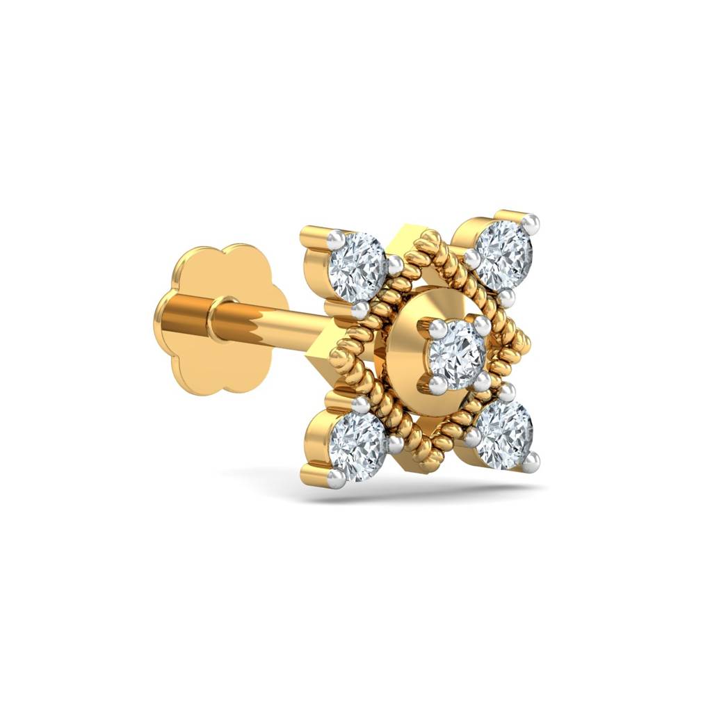 KuberBox 18K Yellow Gold Garnished Square Nose Stud