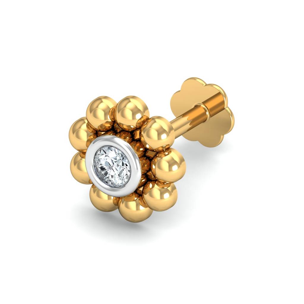 KuberBox 18K Yellow Gold Aureate Beads Nose Stud