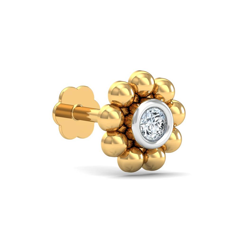 KuberBox 18K Yellow Gold Aureate Beads Nose Stud