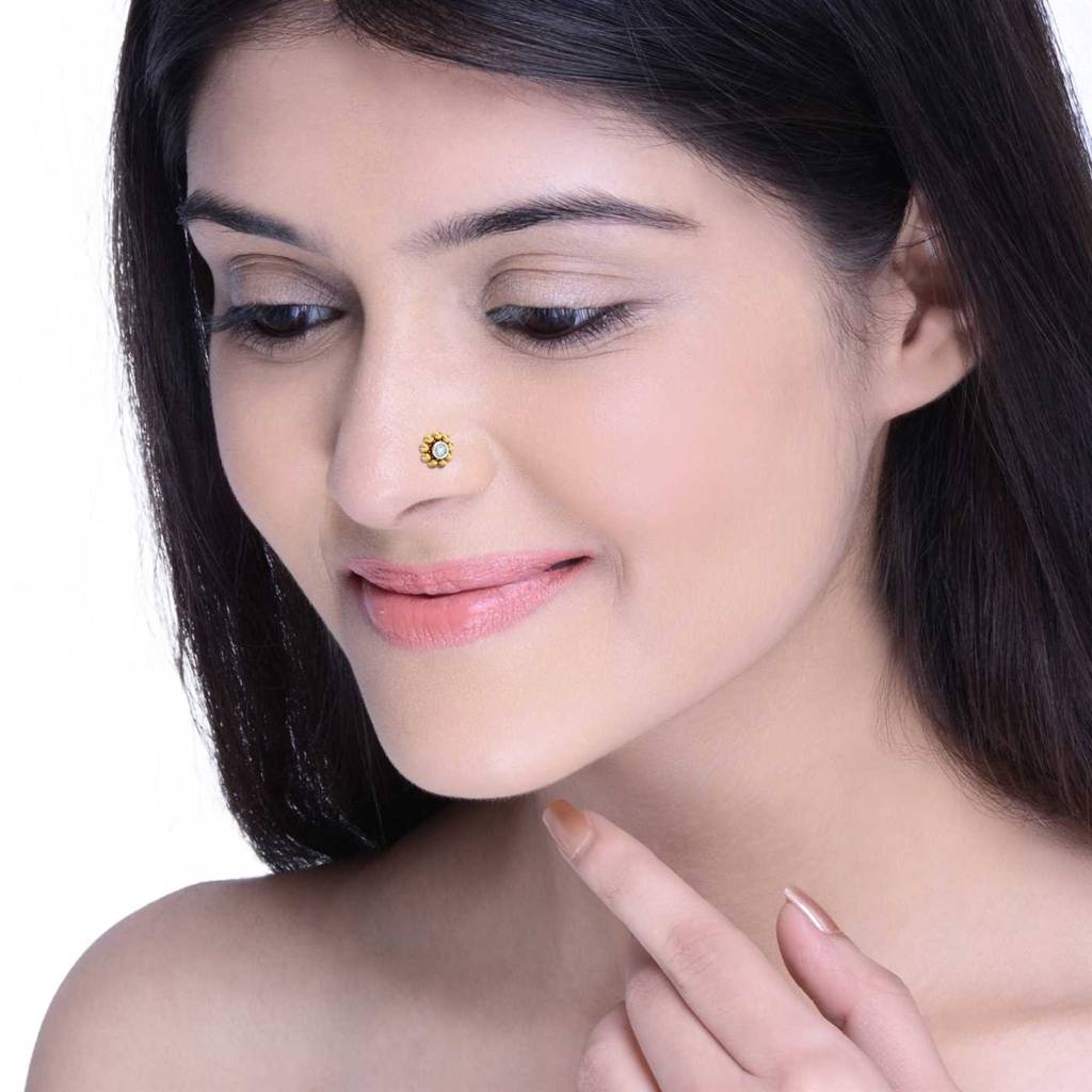 KuberBox 18K Yellow Gold Aureate Beads Nose Stud