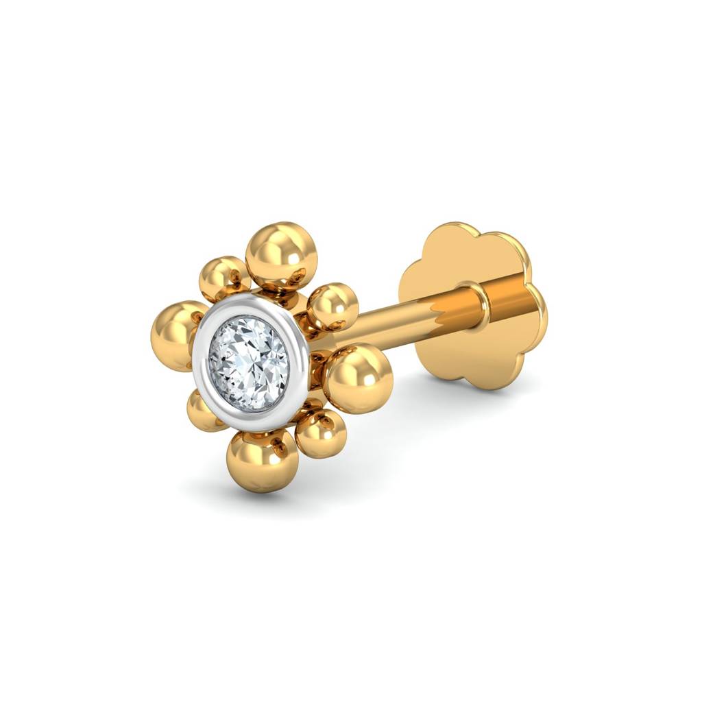 KuberBox 18K Yellow Gold Beaded  Nose Stud