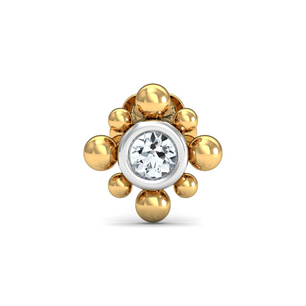 KuberBox 18K Yellow Gold Beaded  Nose Stud