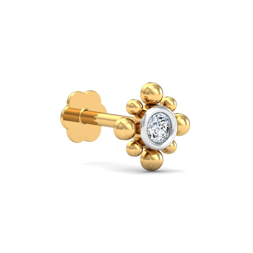 KuberBox 18K Yellow Gold Beaded  Nose Stud