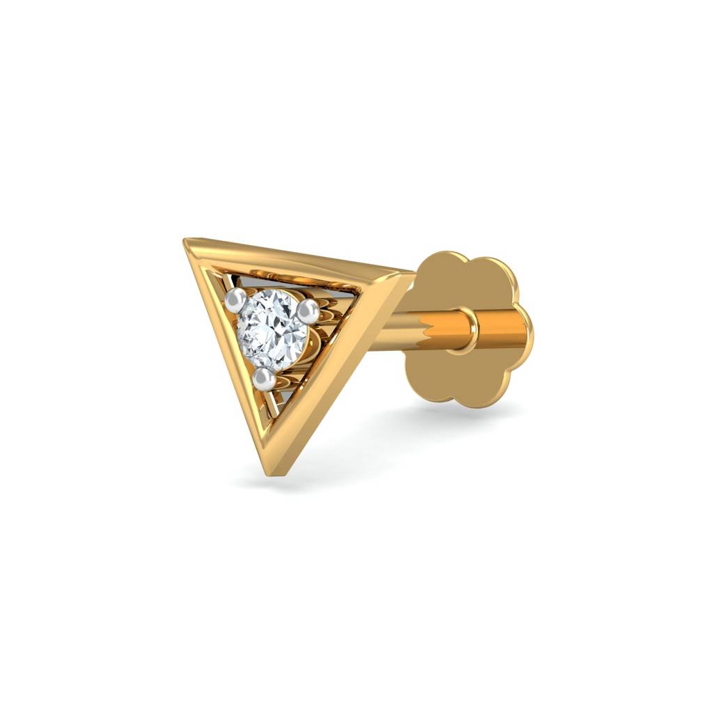 KuberBox 18K Yellow Gold Trikona Nose Stud