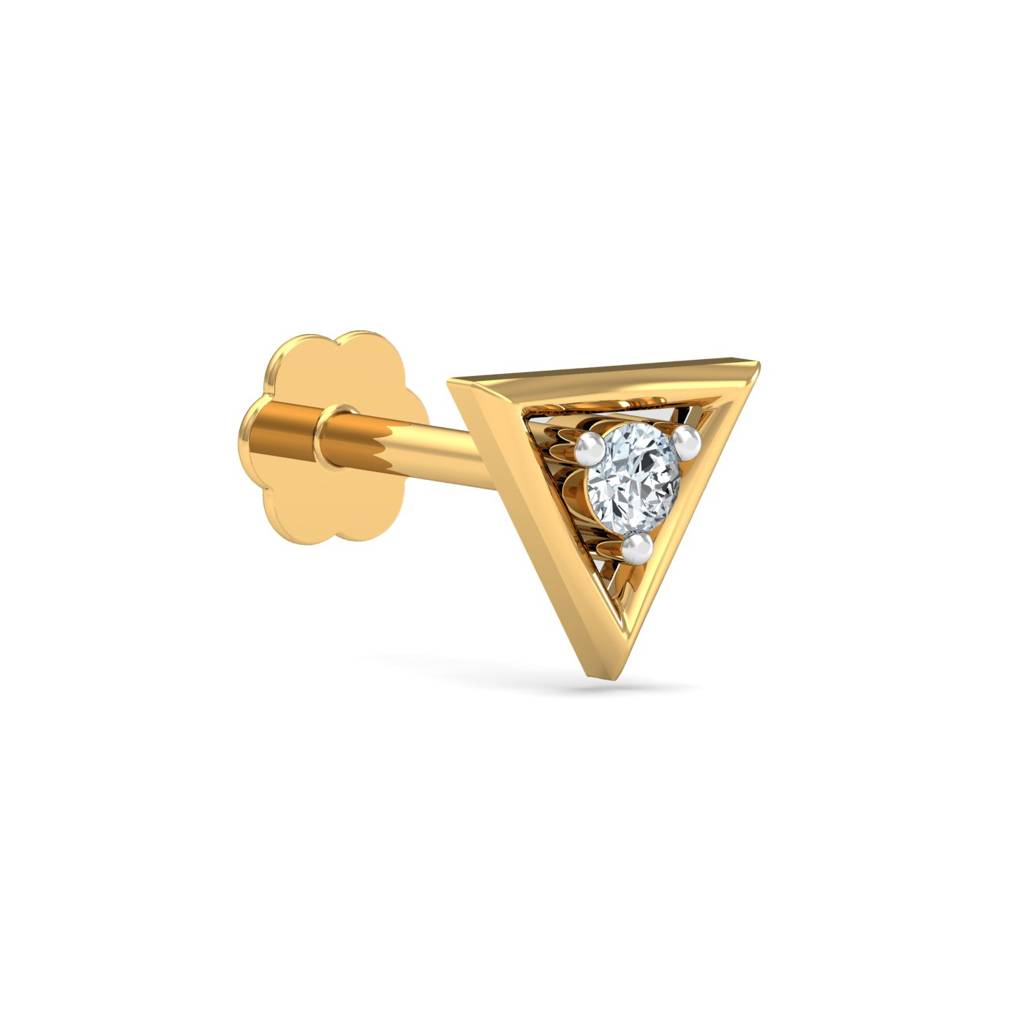 KuberBox 18K Yellow Gold Trikona Nose Stud