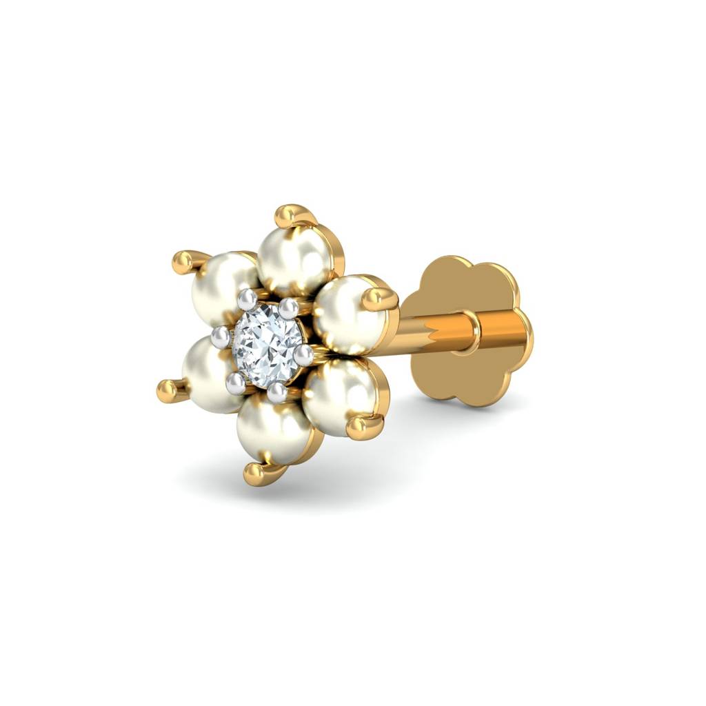 KuberBox 18K Yellow Gold White Floret Nose Stud
