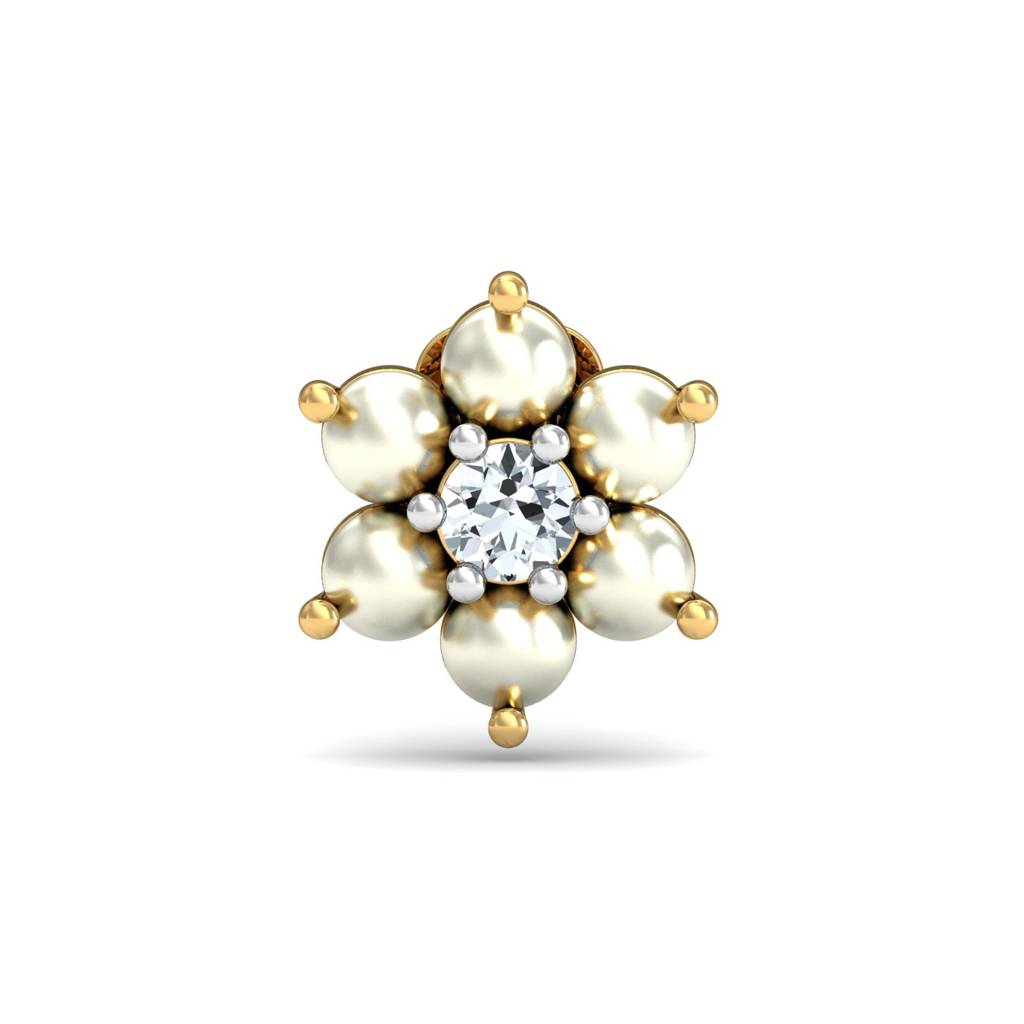 KuberBox 18K Yellow Gold White Floret Nose Stud