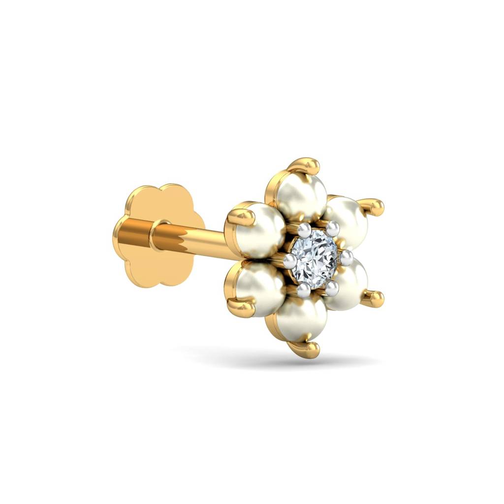 KuberBox 18K Yellow Gold White Floret Nose Stud