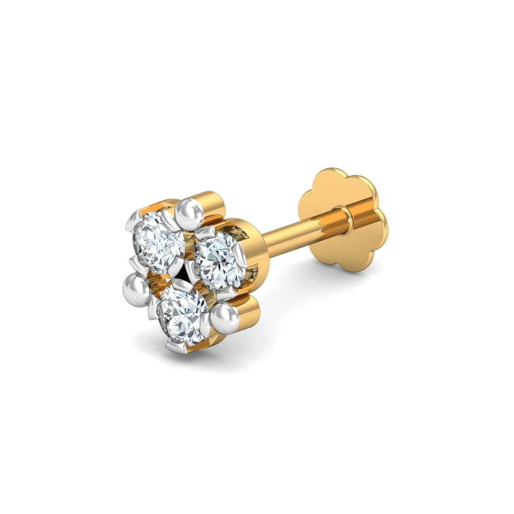 KuberBox 18K Yellow Gold Ailani 3-Diamond Nose Stud