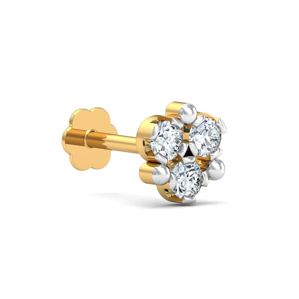 KuberBox 18K Yellow Gold Ailani 3-Diamond Nose Stud