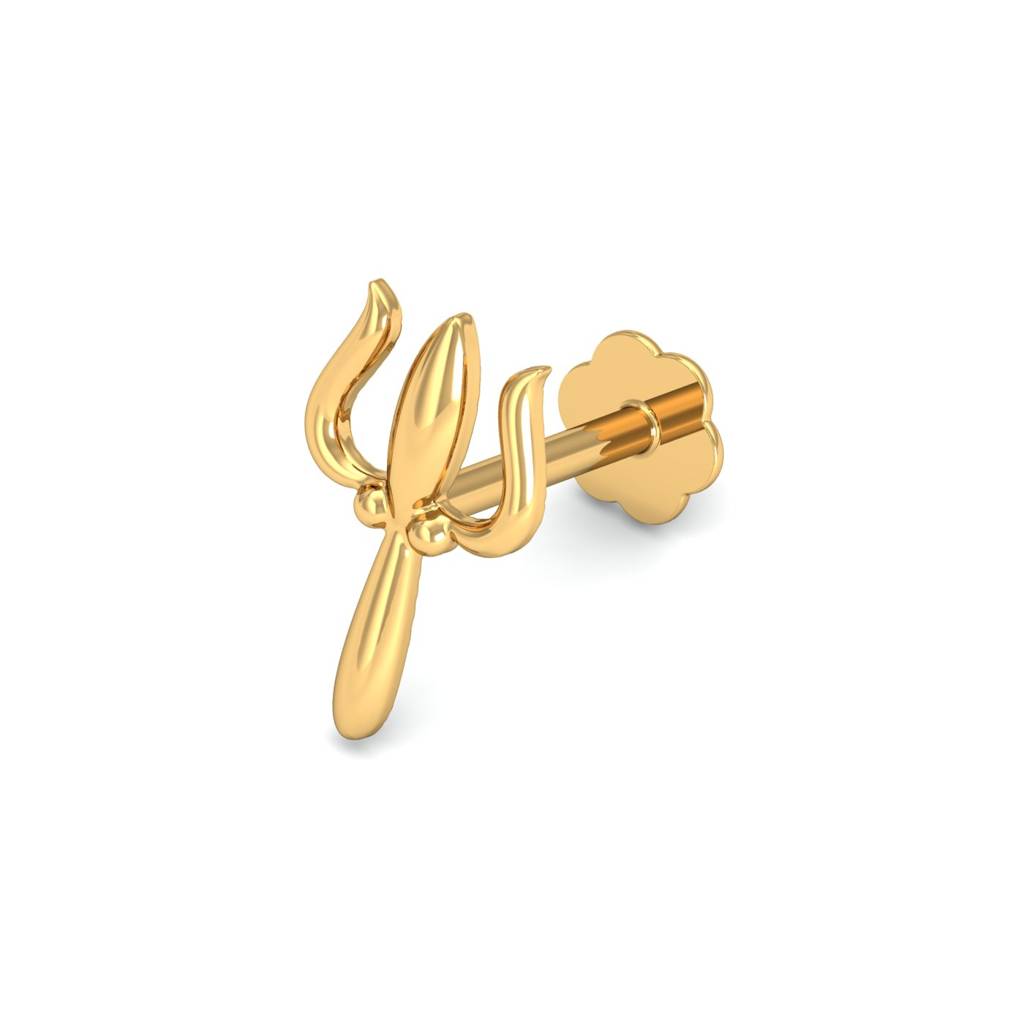 KuberBox 18K Yellow Gold Trident Gold Nose Stud