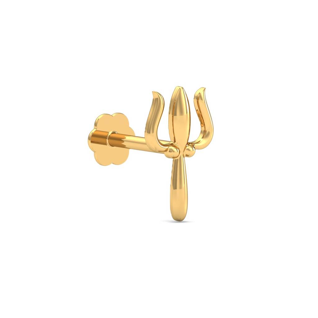 KuberBox 18K Yellow Gold Trident Gold Nose Stud