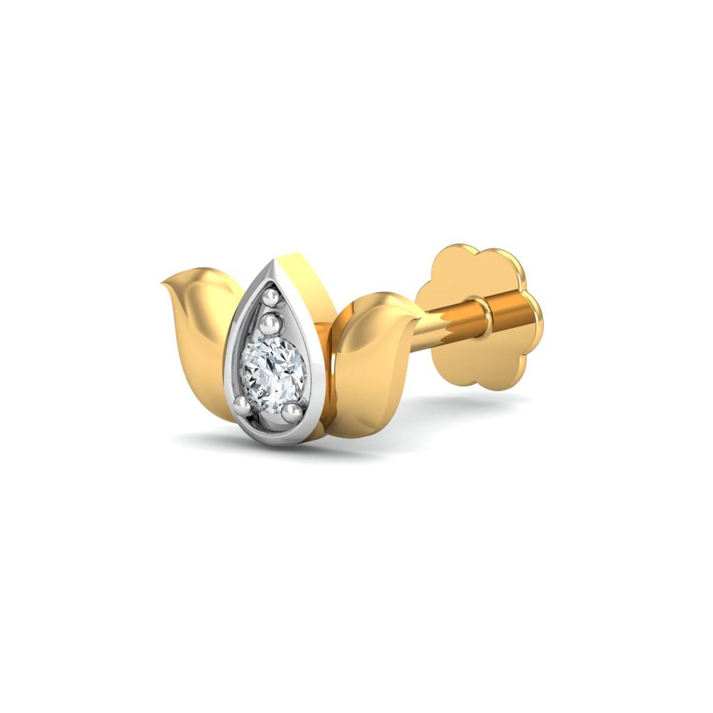 KuberBox 18K Yellow Gold Lotus Studded Nose Stud
