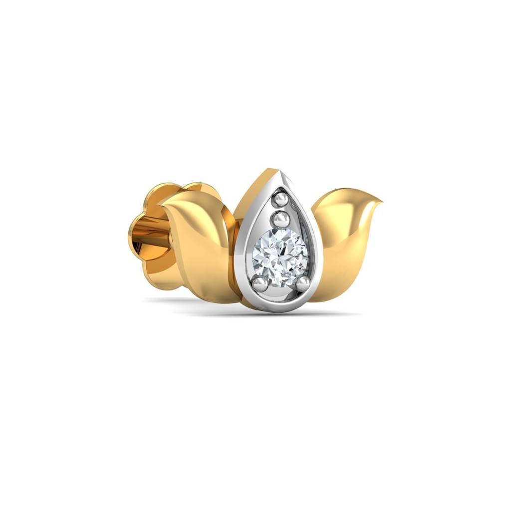 KuberBox 18K Yellow Gold Lotus Studded Nose Stud