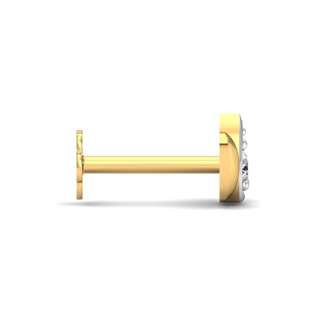 KuberBox 18K Yellow Gold Lotus Studded Nose Stud